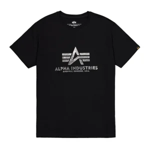 Camiseta Alpha Industries Basic Big Logo Foil Print Negra y Plateada Hombre