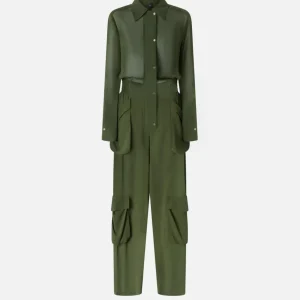 Mono Pinko de Georgette con Bolsillos Cargo Verde Mujer