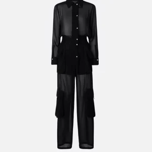 Mono Pinko de Georgette con Bolsillos Cargo Negro Mujer