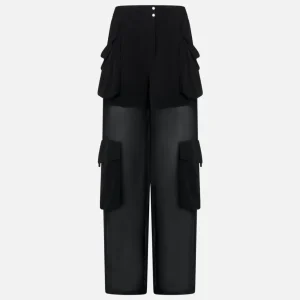 Pantalón Cargo Pinko de Georgette Transparente Negro Mujer
