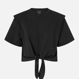 Camiseta Pinko Corta con Nudo Negra Mujer