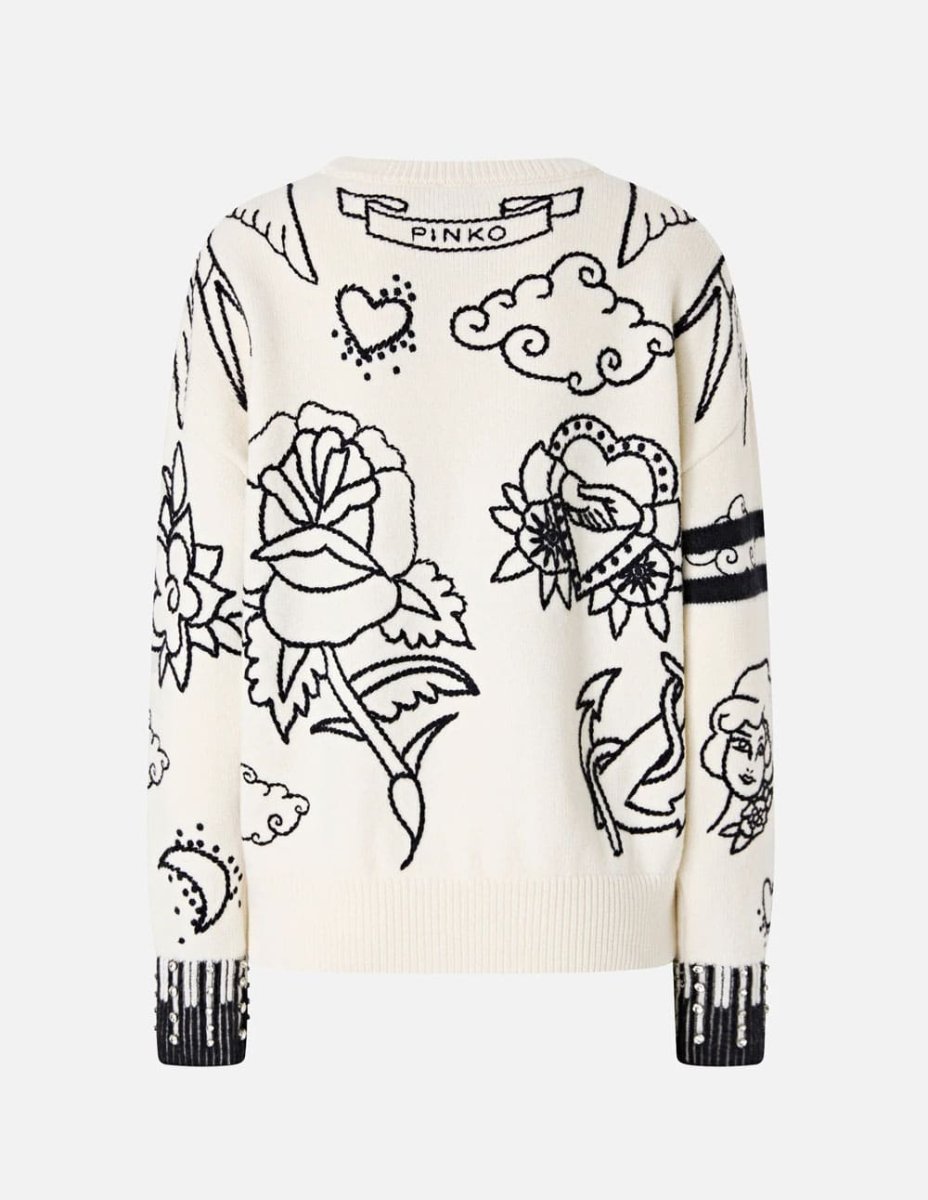 Jersey Pinko con Motivos Bordados y Pedreria Multicolor Mujer - Imagen 3
