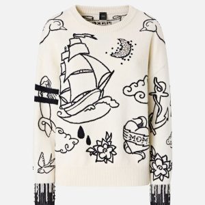 Jersey Pinko con Motivos Bordados y Pedreria Multicolor Mujer