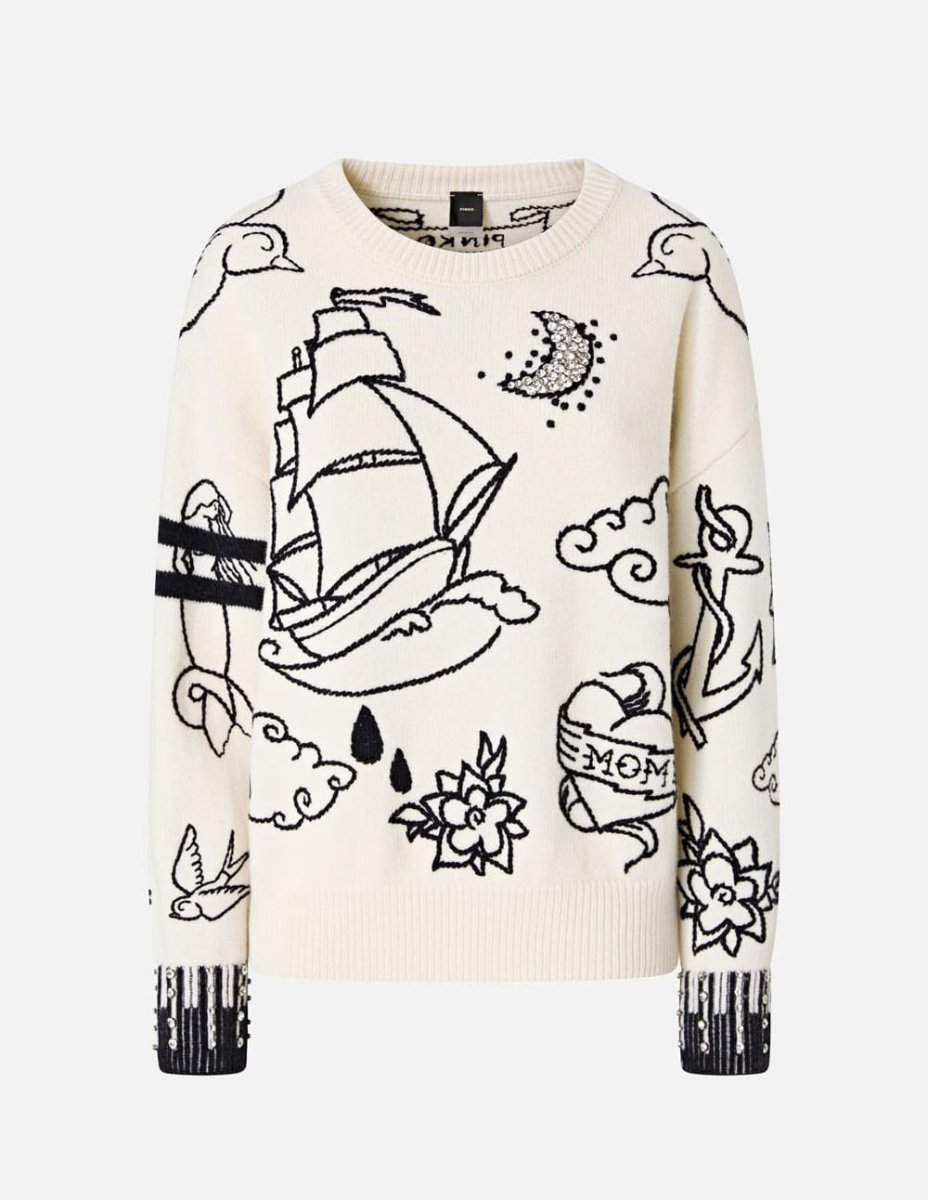 Jersey Pinko con Motivos Bordados y Pedreria Multicolor Mujer