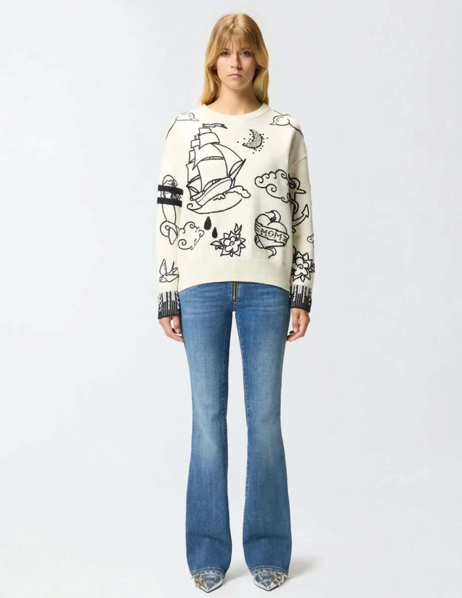 Jersey Pinko con Motivos Bordados y Pedreria Multicolor Mujer - Imagen 6