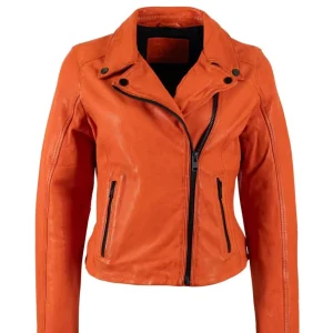 Cazadora de Cuero Mauritius Michelle Naranja Mujer