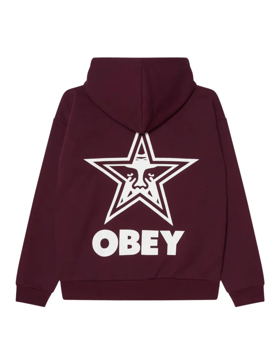 Sudadera con Capucha Obey Bold Star Burdeos Hombre - Imagen 3