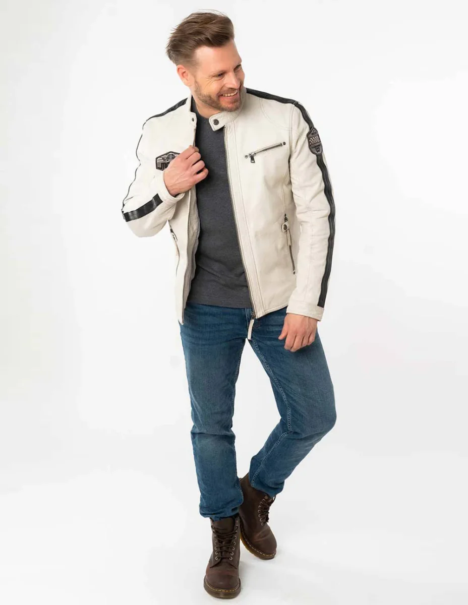 Cazadora Mauritius de Cuero Shyko Blanca Hombre - Imagen 5