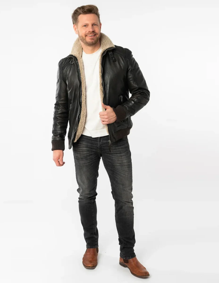 Cazadora Mauritius de Cuero Fyol Negra Hombre - Imagen 8