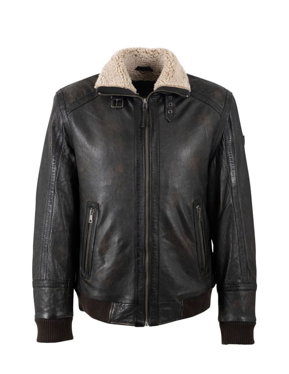 Cazadora Mauritius de Cuero Fyol Negra Hombre