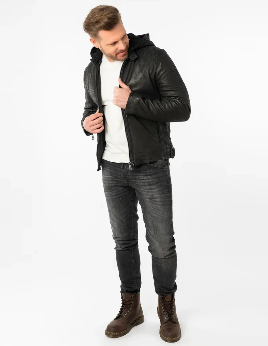 Cazadora Mauritius de Cuero Lurak Negra Hombre - Imagen 8