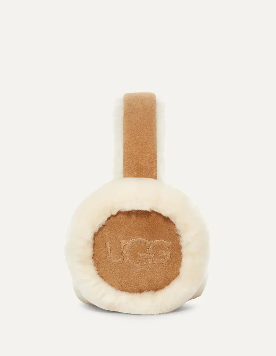 Orejeras UGG de Piel Bordadas Marrones Mujer