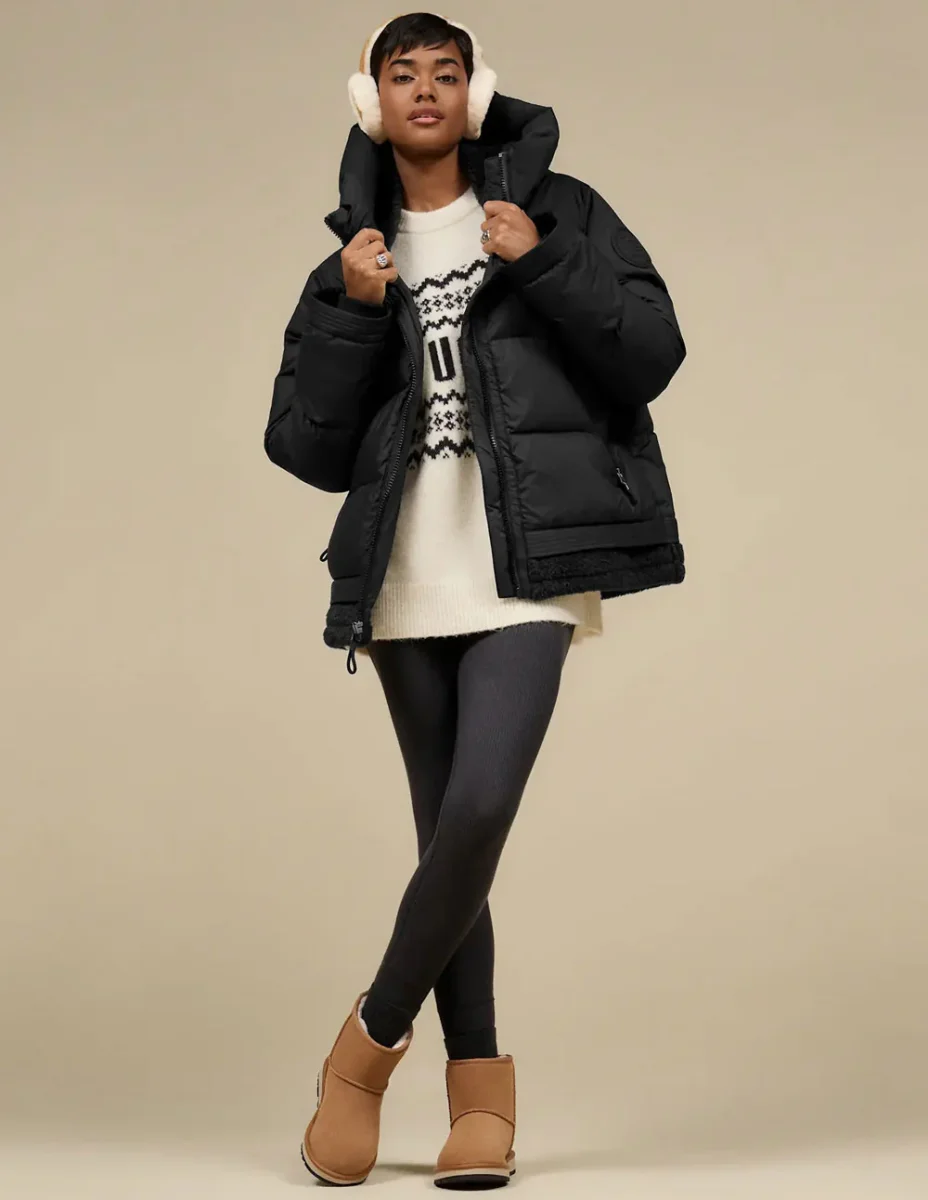 Orejeras UGG de Piel Bordadas Marrones Mujer - Imagen 4