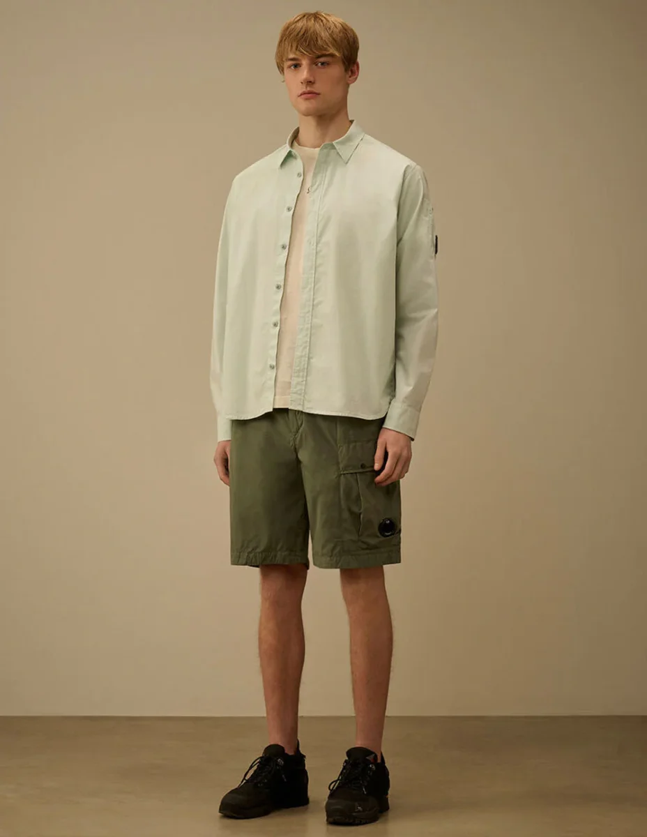 Pantalón Corto C.P. Company 50 Fili Stretch Loose Lens Verde Hombre - Imagen 7