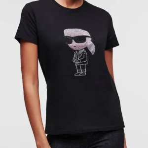 Camiseta Karl Lagerfeld con Pedreria Karl Iconik Negra Mujer