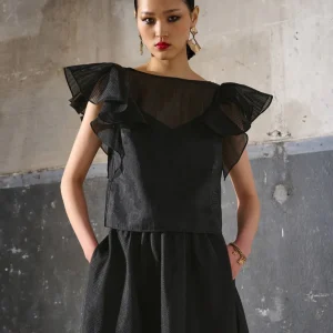 Top Karl Lagerfeld de Organza con Volantes Negro Mujer
