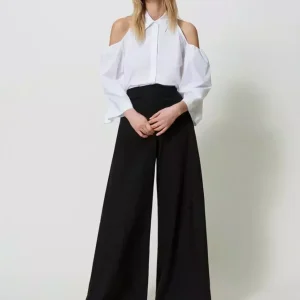 Pantalón TWINSET de Pernera Ancha Elástico Negro Mujer