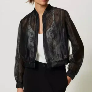 Cazadora Corta TWINSET de Organza y Encaje Negra Mujer