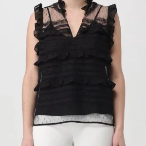 Top TWINSET de Tul Plumetis y Encaje Negro Mujer