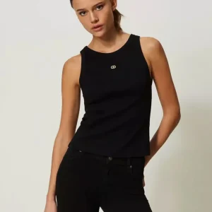 Camiseta TWINSET Oval T Negra Mujer