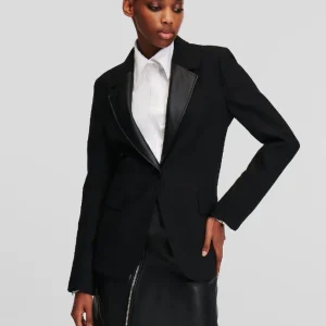 Blazer Karl Lagerfeld con Solapas De Piel Sintética Negra Mujer