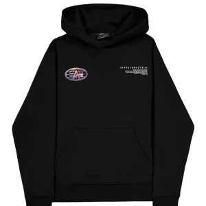 Sudadera con Capucha Alpha Industries World Logo Metallic Back Print Negra Hombre