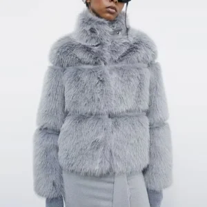 Abrigo Corto Patrizia Pepe Fluffy Gris Mujer