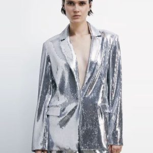 Blazer Patrizia Pepe de Lentejuelas Gris Mujer