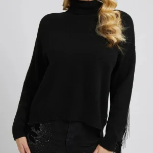 Jersey GUESS con Flecos y de Cuello Alto Negro Mujer