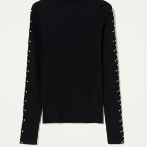 Jersey TWINSET de Cuello Alto con Cuentas y Strass Negro Mujer