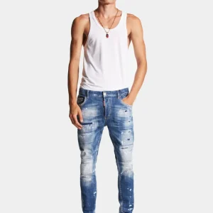 Pantalón Vaquero Dsquared2 Mended Rips Wash Azul Hombre