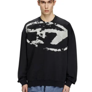 Sudadera DIESEL con Logo Desgastado en Relieve Negra Hombre