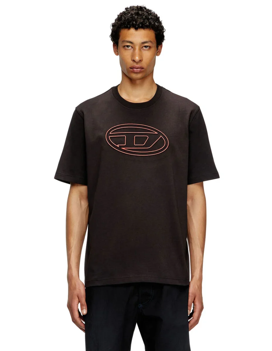 Camiseta DIESEL con Oval-D en Relieve Negra Hombre
