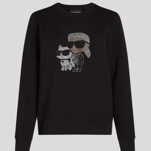 Sudadera Karl Lagerfeld con Pedreria de Karl y Choupette Ikon Negra Mujer