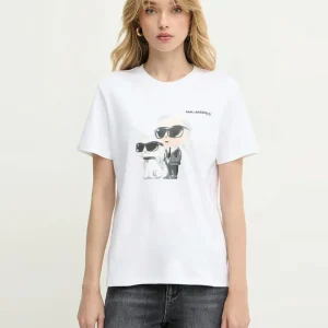 Camiseta Karl Lagerfeld Acuarela Karl y Choupette Blanca Mujer