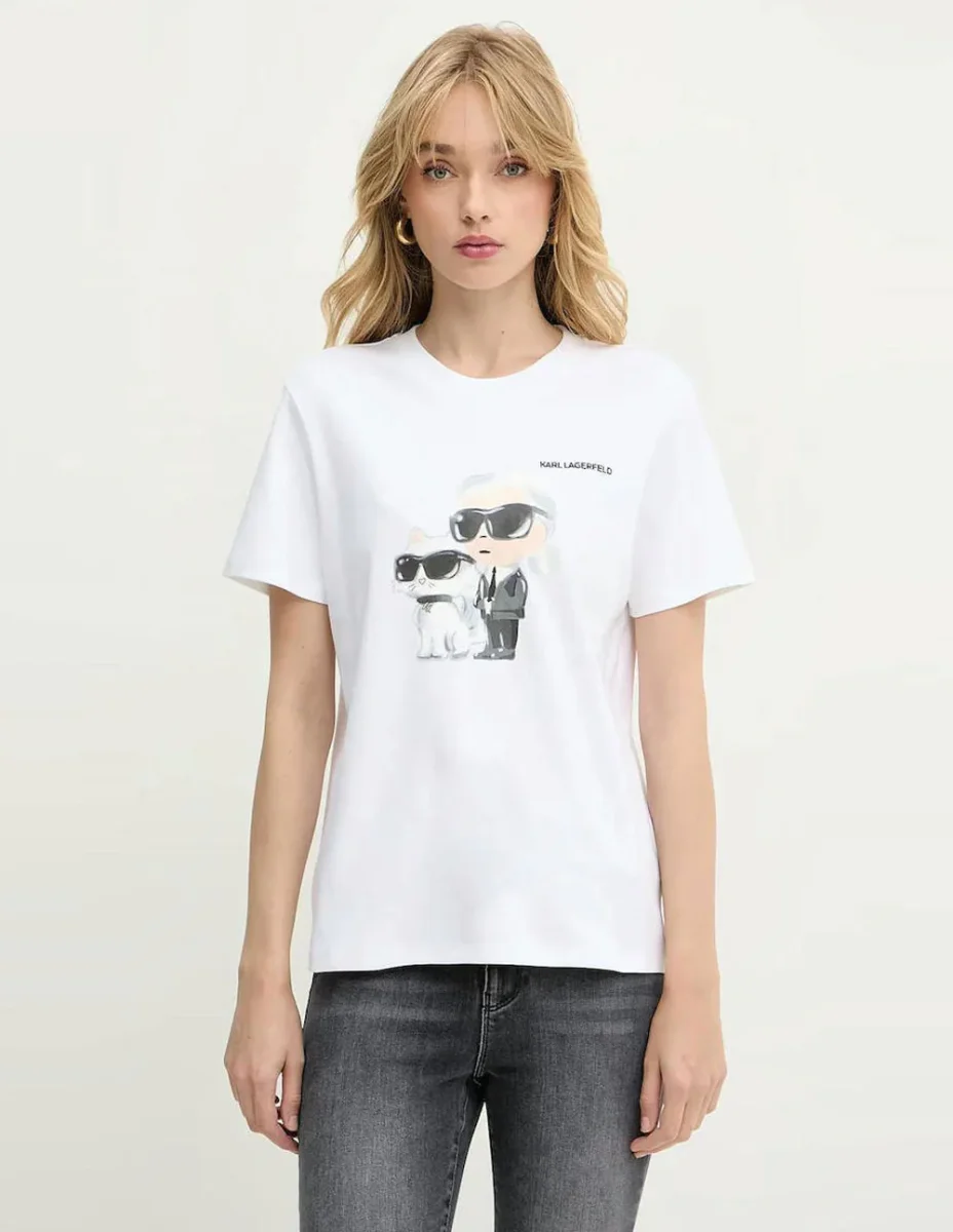 Camiseta Karl Lagerfeld Acuarela Karl y Choupette Blanca Mujer - Imagen 2