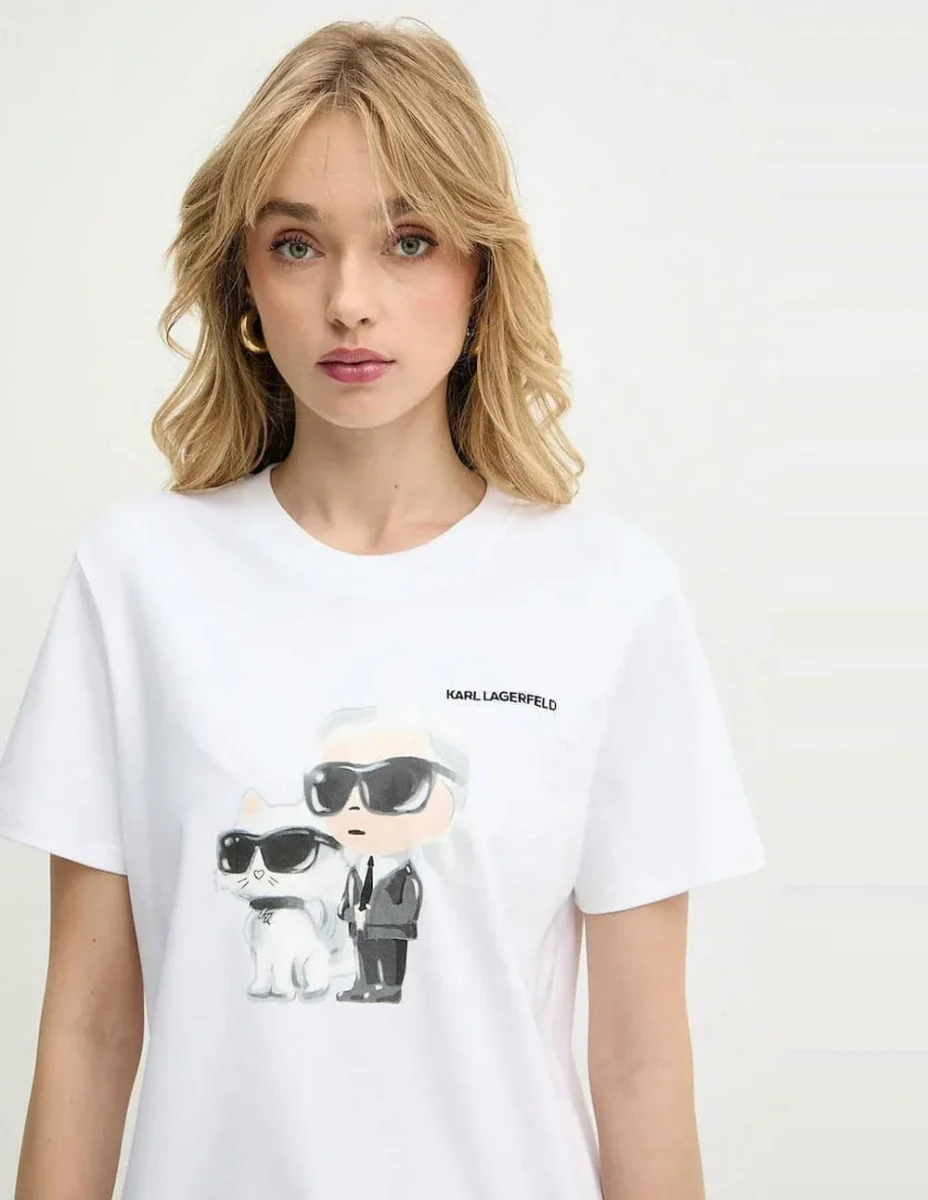 Camiseta Karl Lagerfeld Acuarela Karl y Choupette Blanca Mujer - Imagen 4