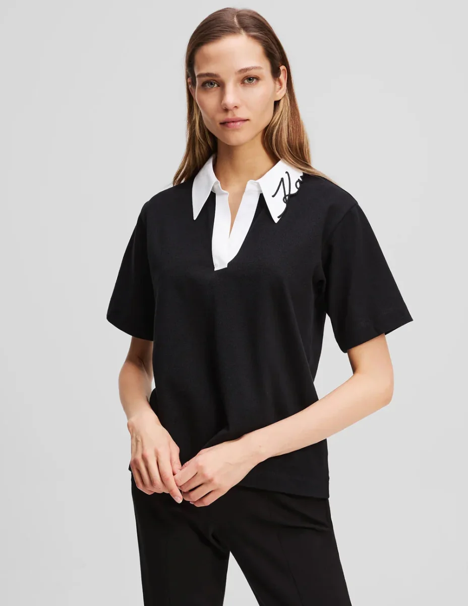 Polo Karl Lagerfeld Signature Negro Mujer - Imagen 3