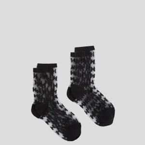 Calcetines Karl Lagerfeld de Malla Monogram 2 Pack Negros Mujer