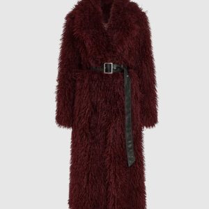 Abrigo Karl Lagerfeld de Pelo Sintético Burdeos Mujer