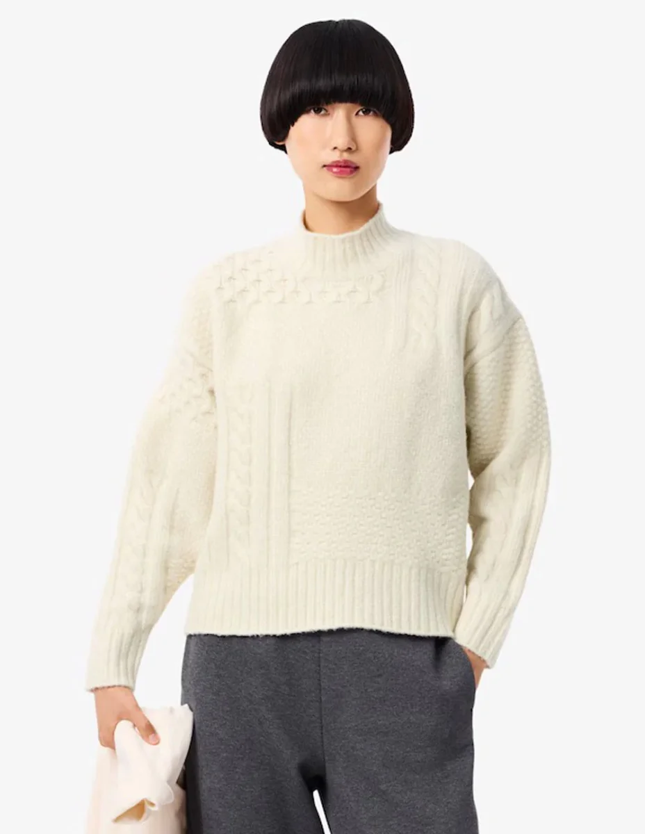 Jersey Lacoste con Efecto Patchwork Beige Mujer - Imagen 5