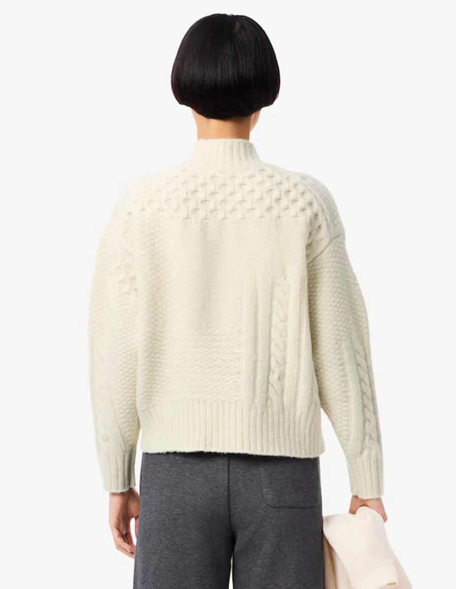 Jersey Lacoste con Efecto Patchwork Beige Mujer - Imagen 7