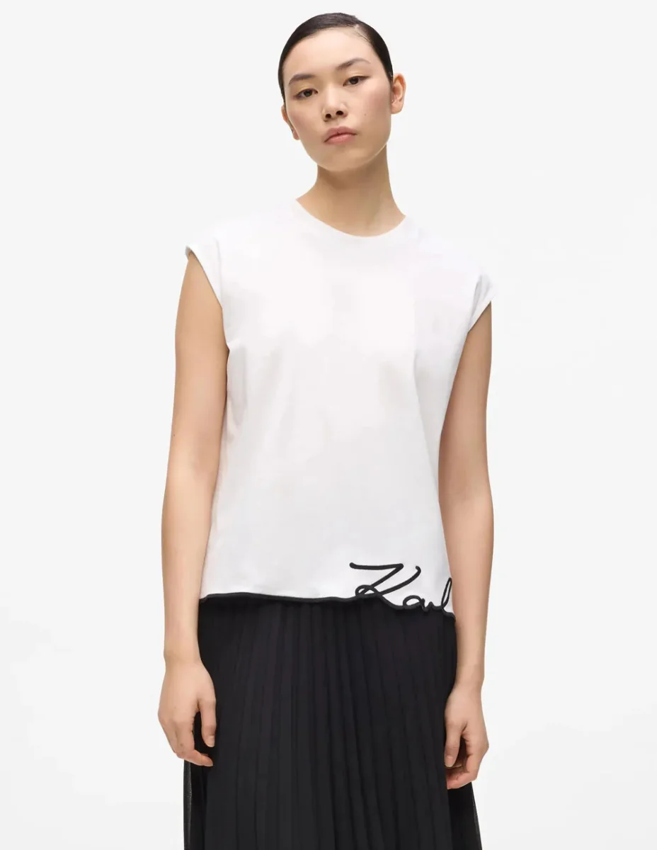Camiseta Karl Lagerfeld con Bajo Signature Blanca Mujer