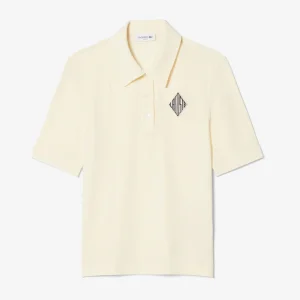 Polo Lacoste con Logo Bordado Beige Mujer