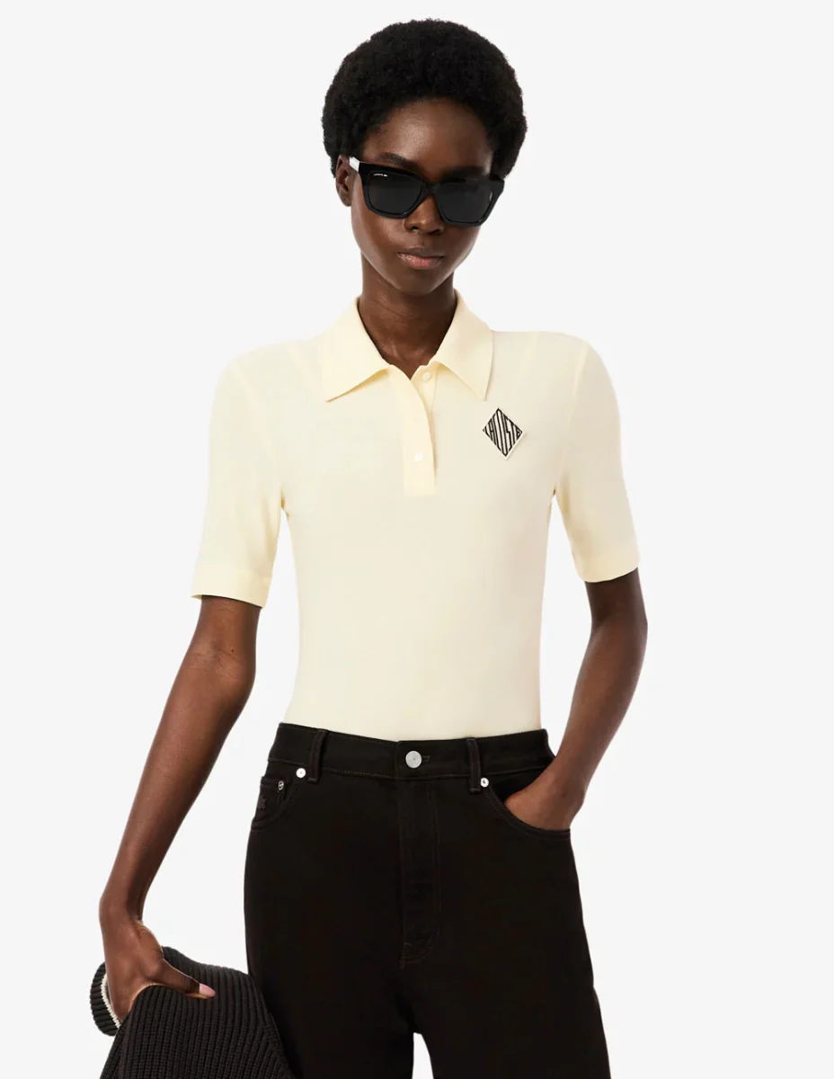 Polo Lacoste con Logo Bordado Beige Mujer - Imagen 5