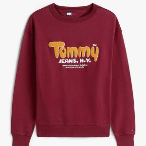 Sudadera Tommy Jeans con Logo de Rizo Burdeos Hombre