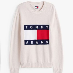 Jersey Tommy Jeans Logo Patch Beige Hombre