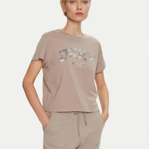 Camiseta Donna Karan con Logo Beige Mujer
