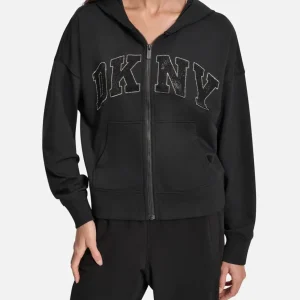 Chaqueta con Capucha Donna Karan con Logo Brillante Negra Mujer