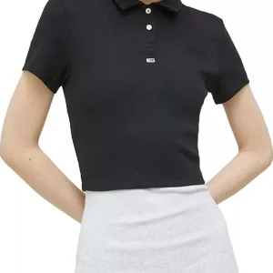 Polo Tommy Jeans con Logo Negro Mujer